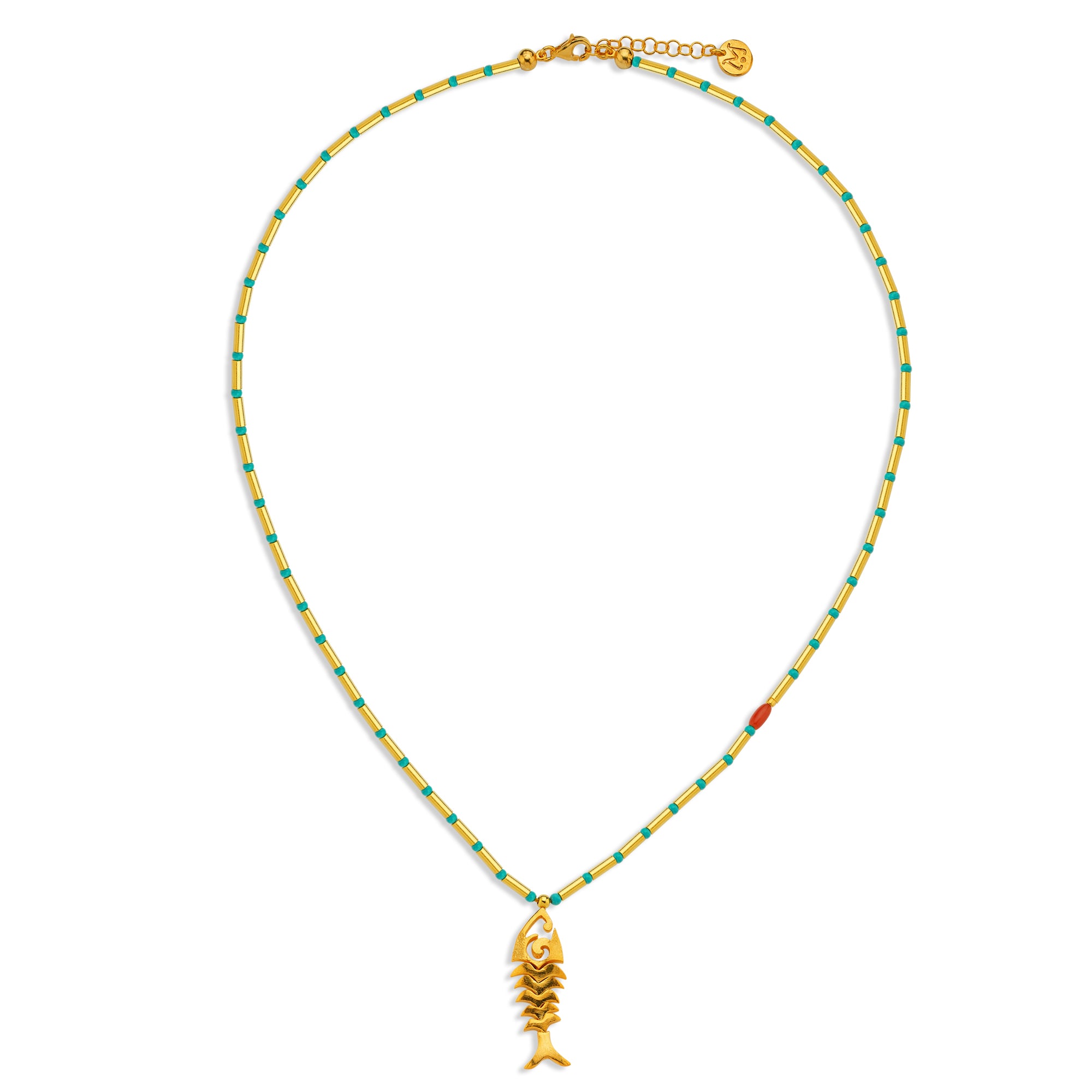 Turquoıse Fısh Bone Solıd Kolye