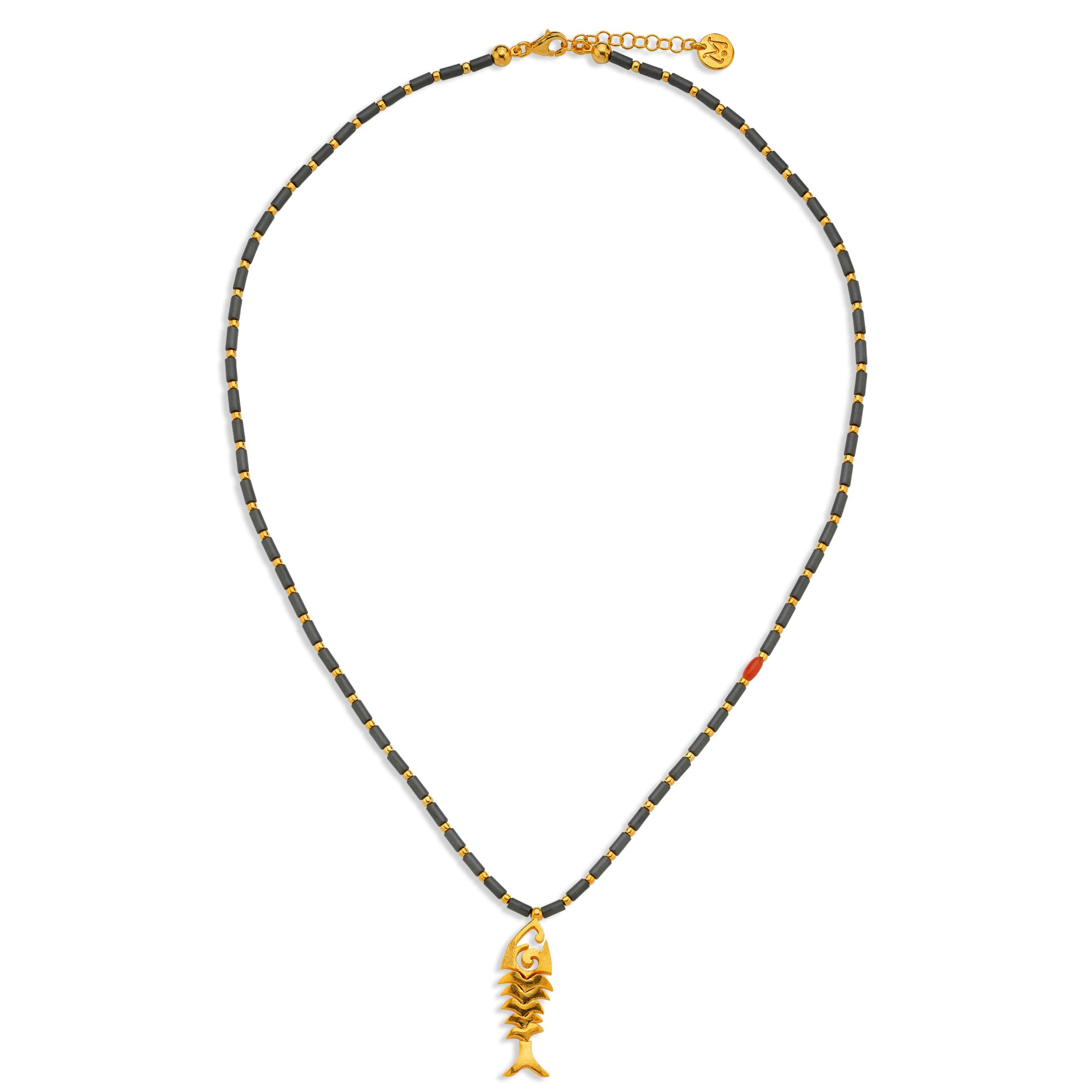 Hematite Fish Bone Necklace