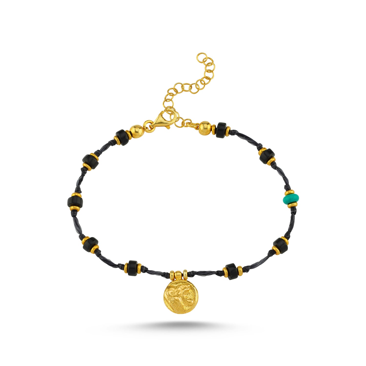 Onyx Knidos Lion Coin Knot Bracelet