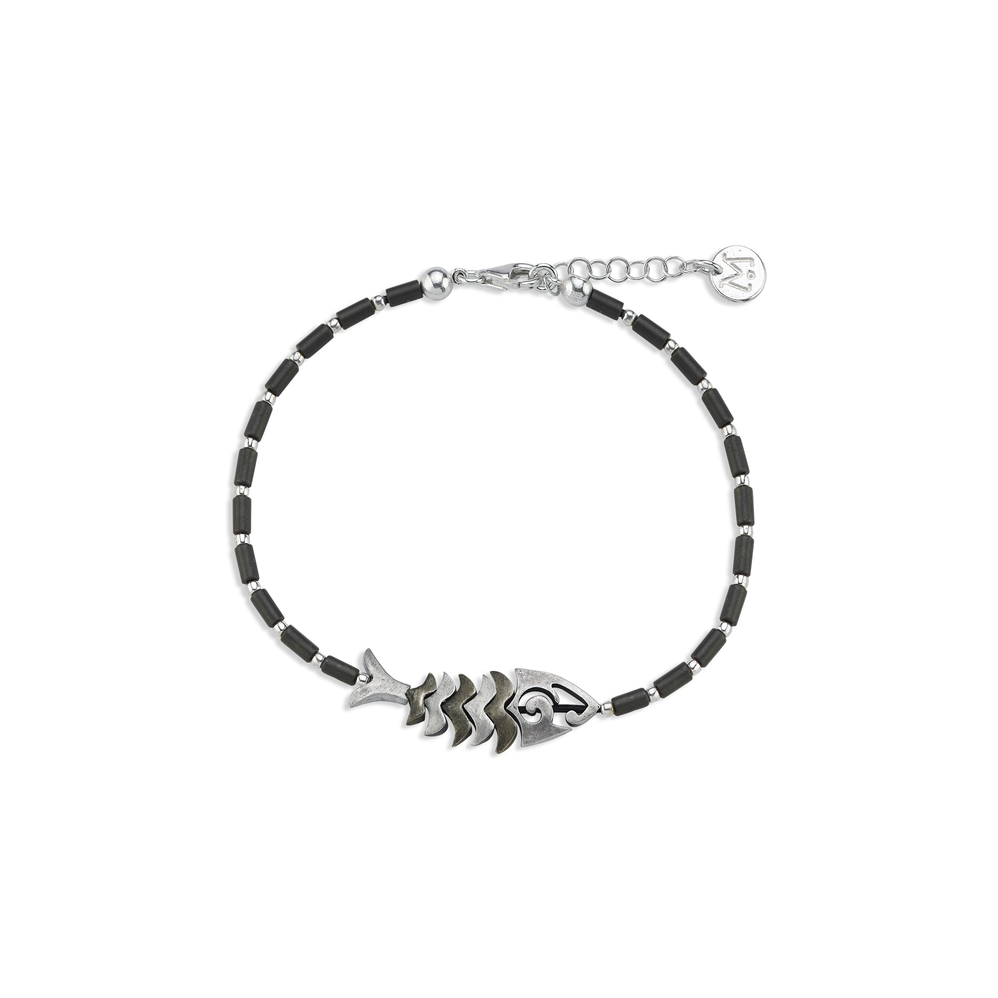 Oxidized & Sterling Fish Bone Hematite Bracelet