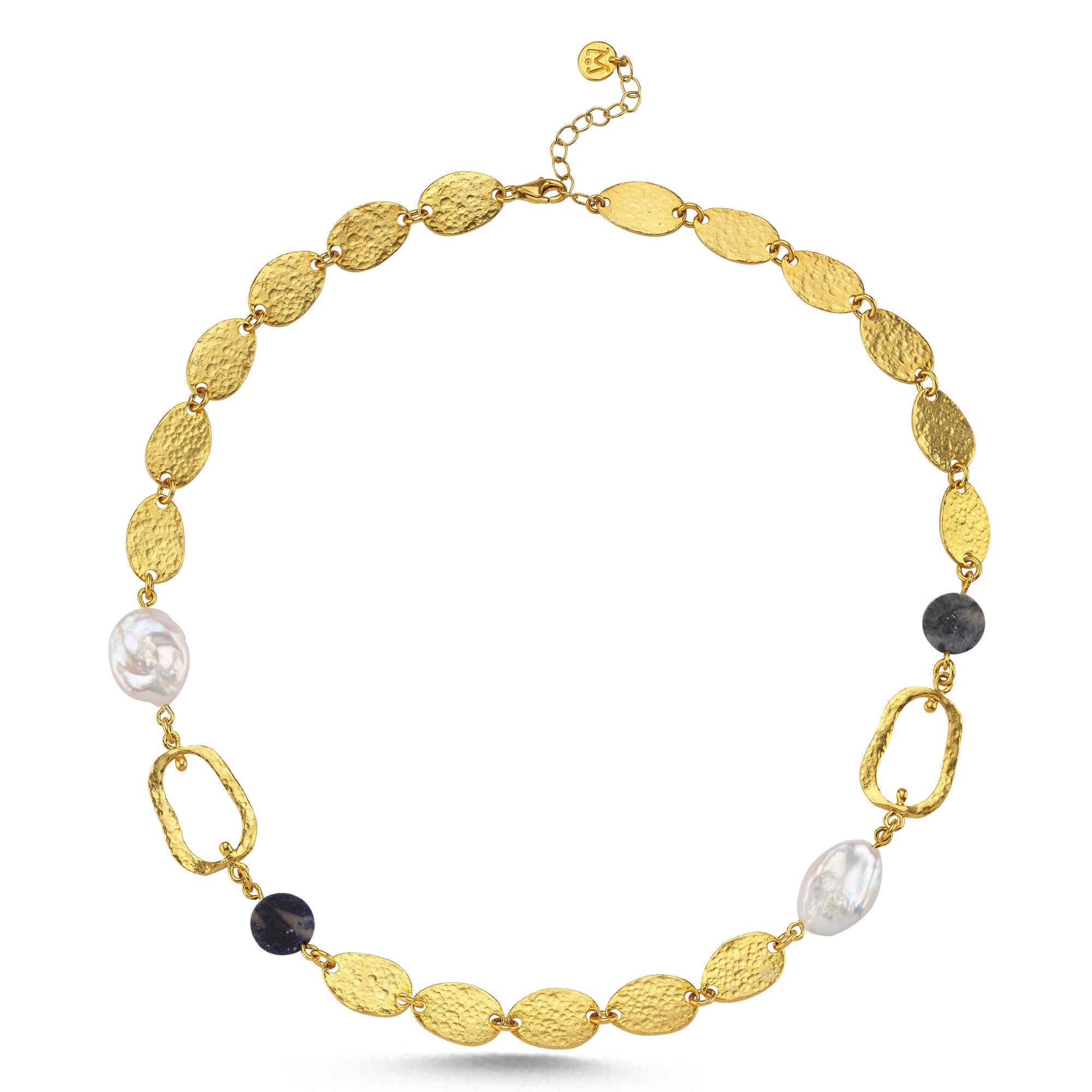 Hand Hammered Lapis & Pearl Necklace
