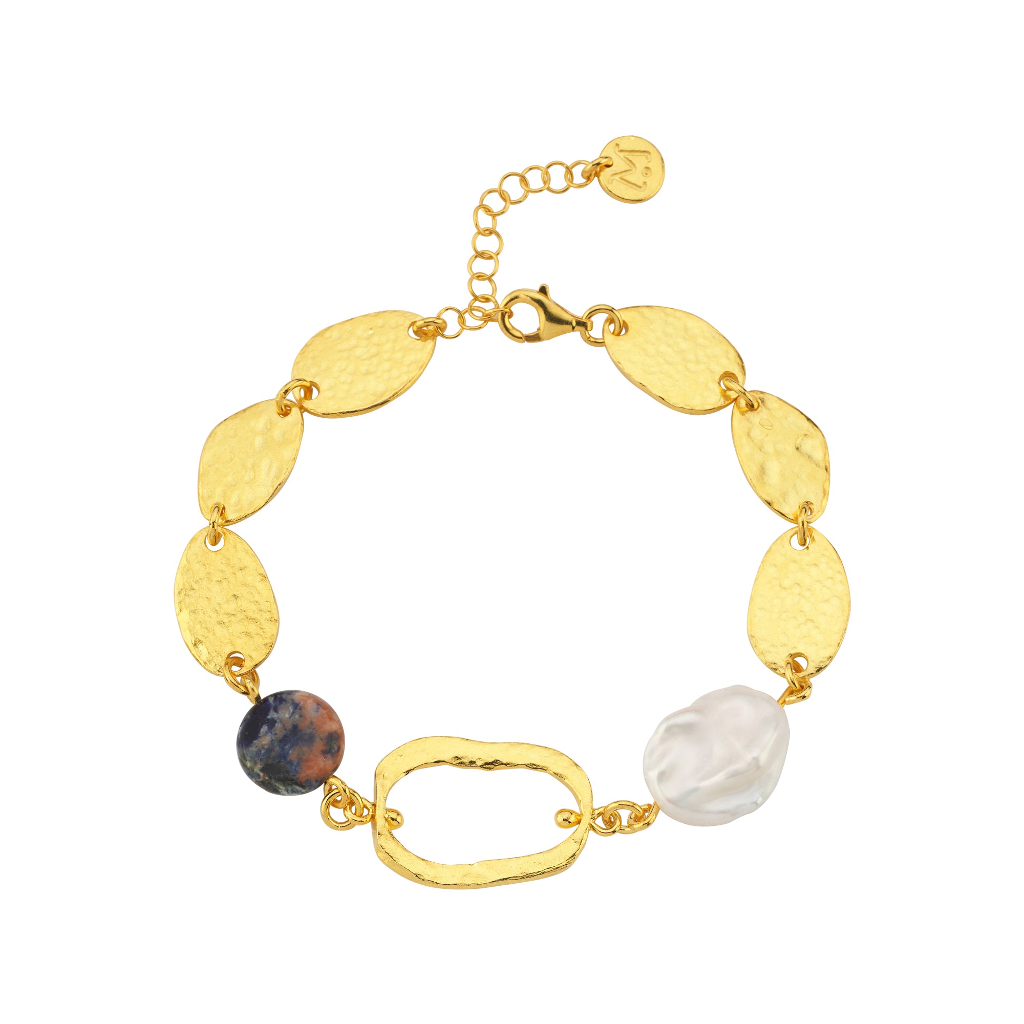 Hand Hammered Pearl & Lapis Magnus Bracelet