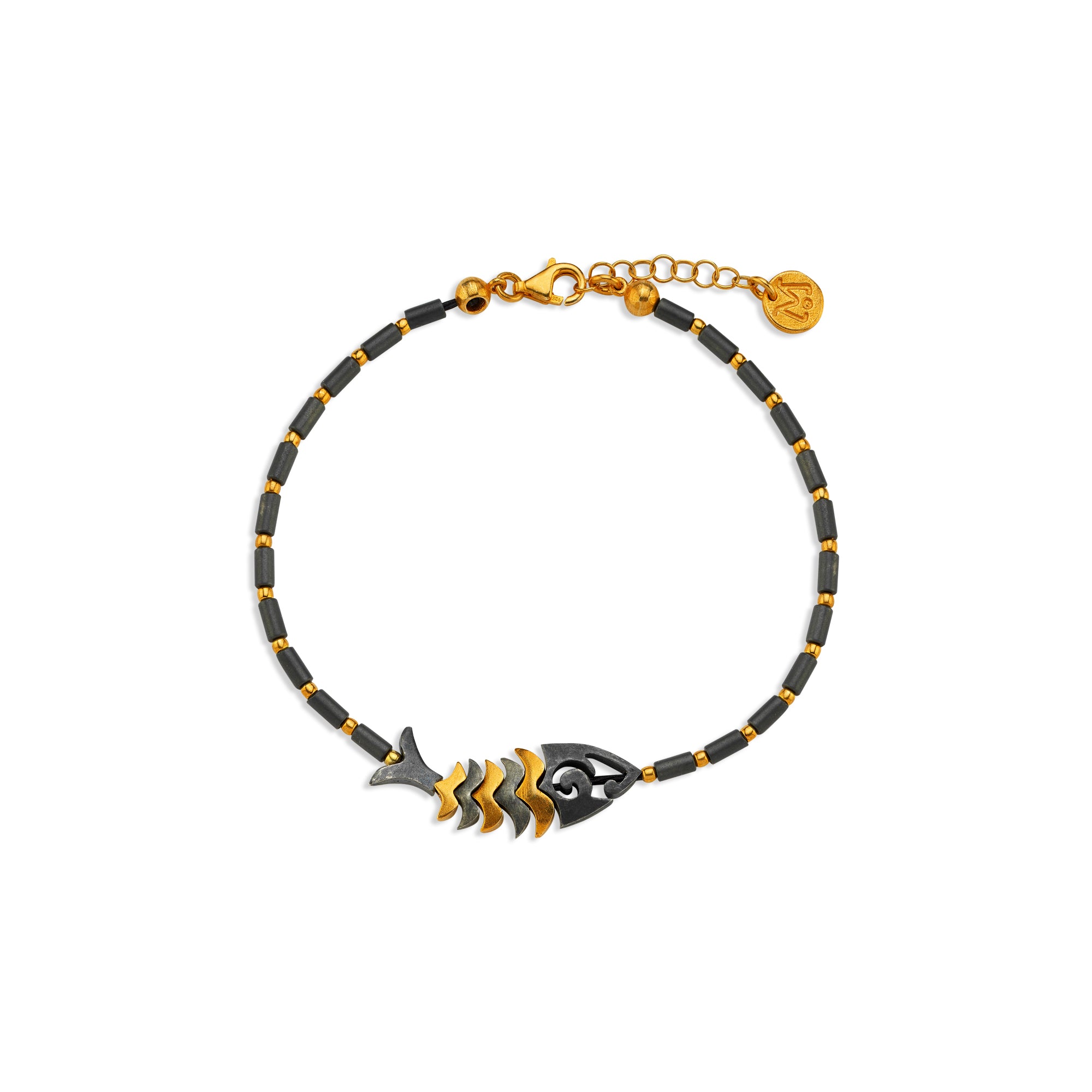 Oxidized & Vermeil Fishbone Hematite Bracelet