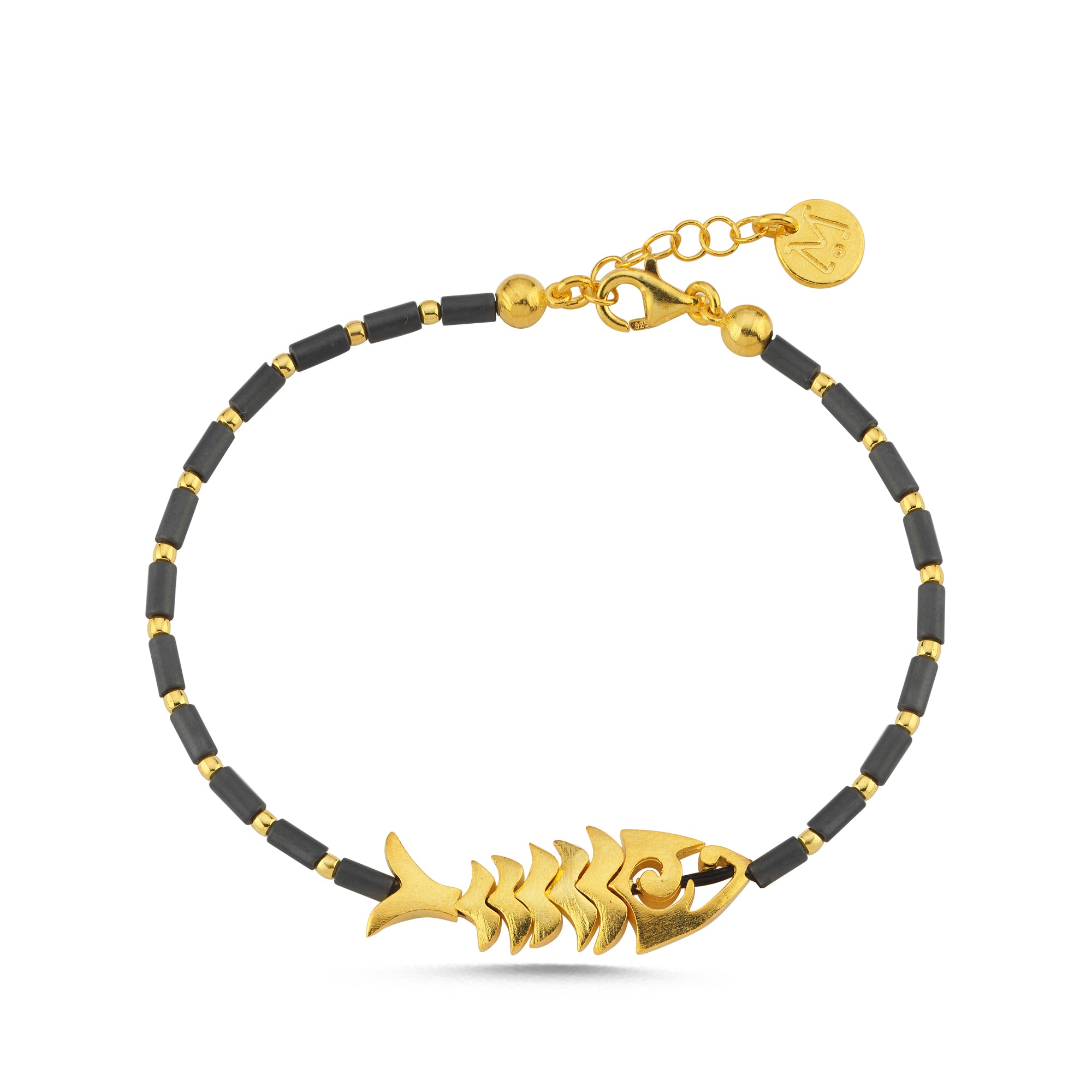 Hematite Fish Bone Bracelet